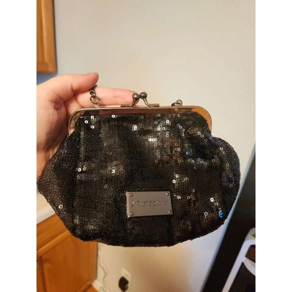 Betsey Johnson Black Sequin Clutch with Chain Strap - Picture 6 of 7
